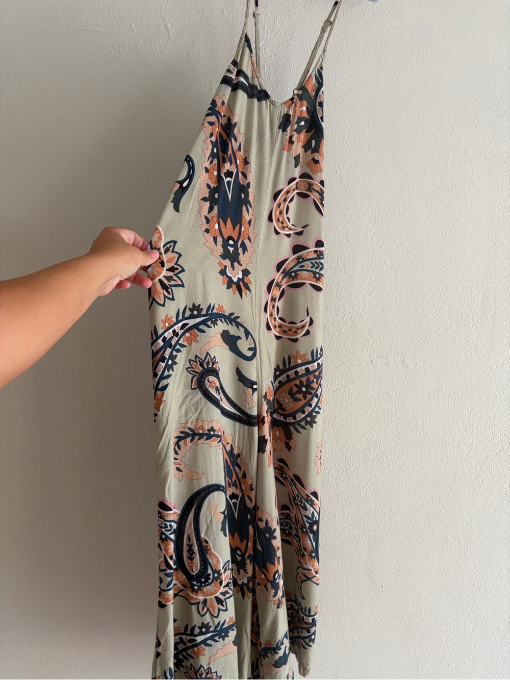 World Market Paisley Maxi Jumpsuit - Sage, Navy & Rust